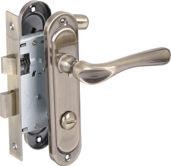 Замок врезной с ручками Kumru AB WC 62 мм старая бронза