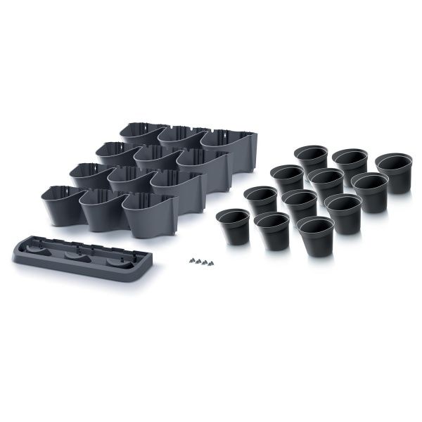 Набір горщиків пластикових Prosperplast Набiр з 12 горщиків для квітів зі вставками і кошиком CASCADE GARDEN 685х190х