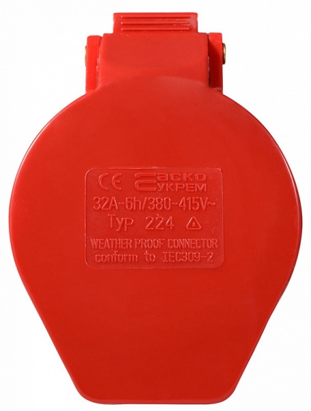 Розетка силова переносна із заземленням АСКОУКРЕМ ГП 32А/4 3Р+РЕ (224) червоно-білий