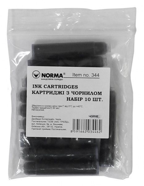 Картридж для перьевых ручек 10 шт 344 черный 1090019 NORMA