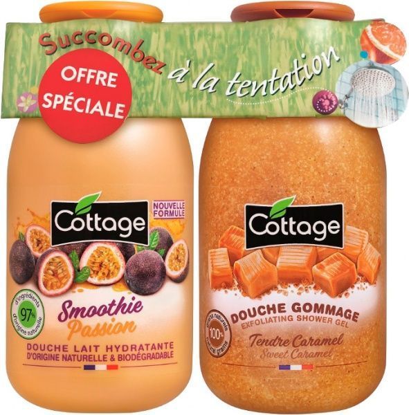 Набір подарунковий для жінок Cottage Молочко для душа Маракуя + Гель-ексфаліант Солодка карамель 250x270 мл (936182)