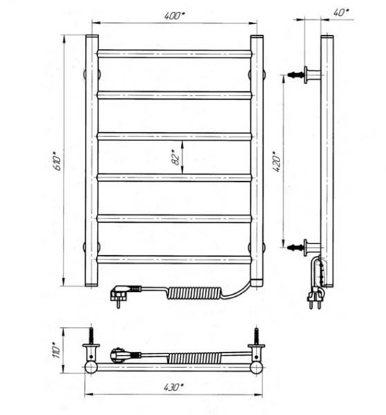 Рушникосушарка електрична Evro-Termo Лайн ЧФ6 400 х 600 Електро ПП S3