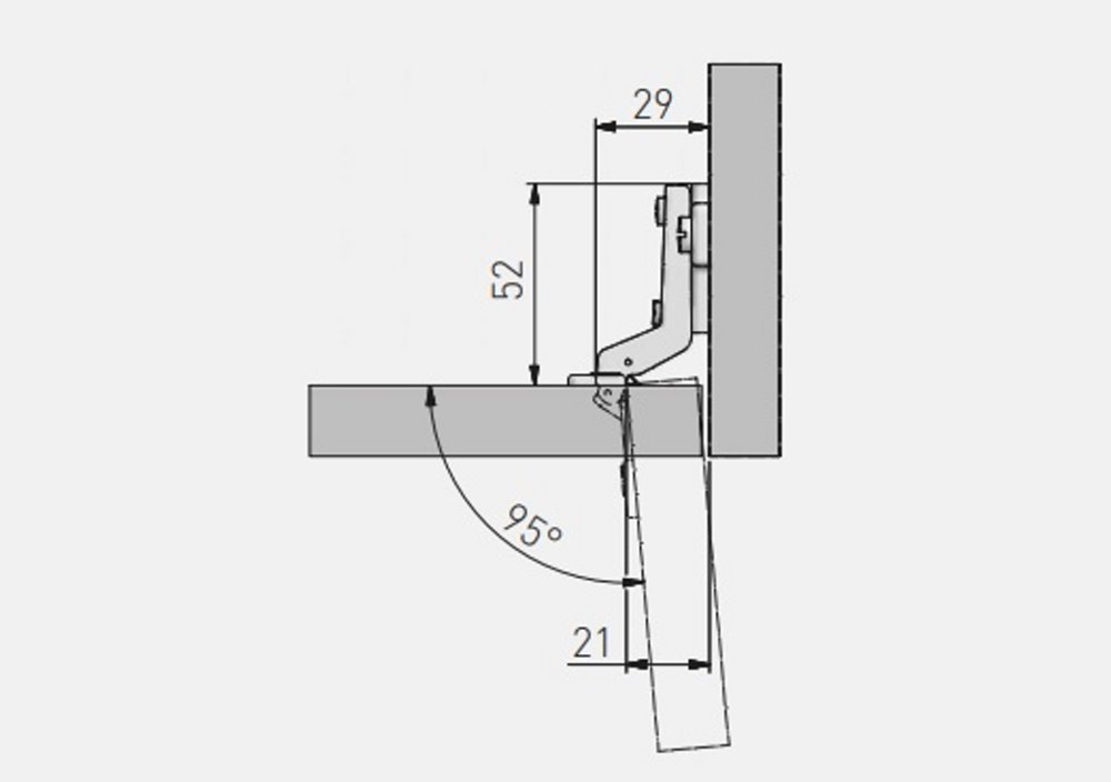 Петля внутренняя GTV 95° Slide-On Cibi Mini планка H=0 без доводчика ZP-CIBI7H0ZE