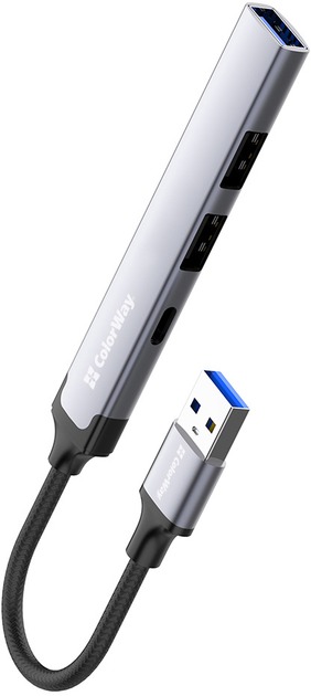USB-хаб ColorWay USB-A 4-в-1 USB2.0х3/USB3.0 0,12 м сірий (CW-HUB05)