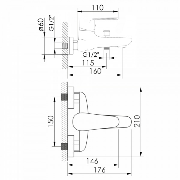 Змішувач для ванни VOLLE TRAJAN 1545.030101 хром