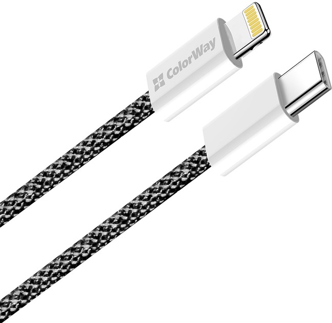 Кабель ColorWay Type-C - Apple Lightning (braided cotton) (PD Fast Charging 27W) 1 м чорний (CW-CBPDCL061-BK)