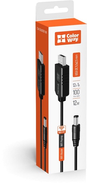 Кабель ColorWay 12V (USB-DC 5.5х2.5mm) 1 м чорний (CW-CBUD067-BK)