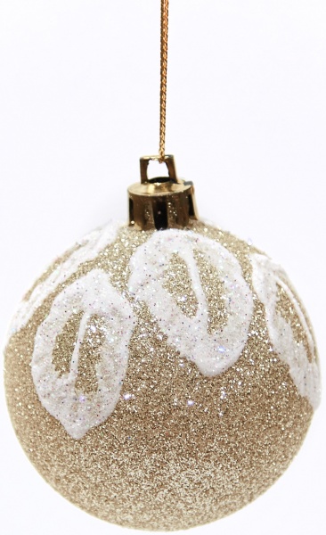 Куля новорічна Листя 100 мм золото 7923