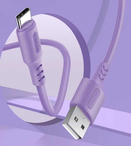 Кабель ColorWay USB - Type-C (soft silicone) 2.4а 1 м фіолетовий (CW-CBUC044-PU) 