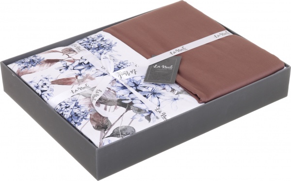 Комплект постільної білизни Hortensia Brown 2 білий із коричневим La Nuit 