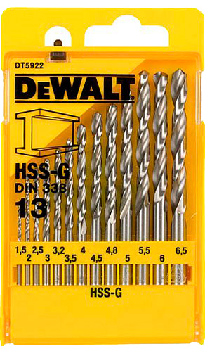 Набор сверл по металлу DeWalt HSS-G 1,5-6,5 мм 13 шт. DT5922