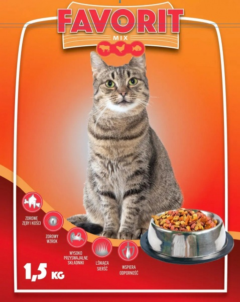 Корм сухий повноцінний для дорослих котів з птицею куркою та рибою Favorit 12023 1,5 кг