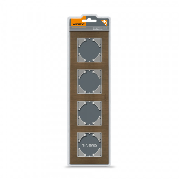 Рамка четырехместная Videx Binera горизонтальная шоколадный VF-BNFRA4H-CH