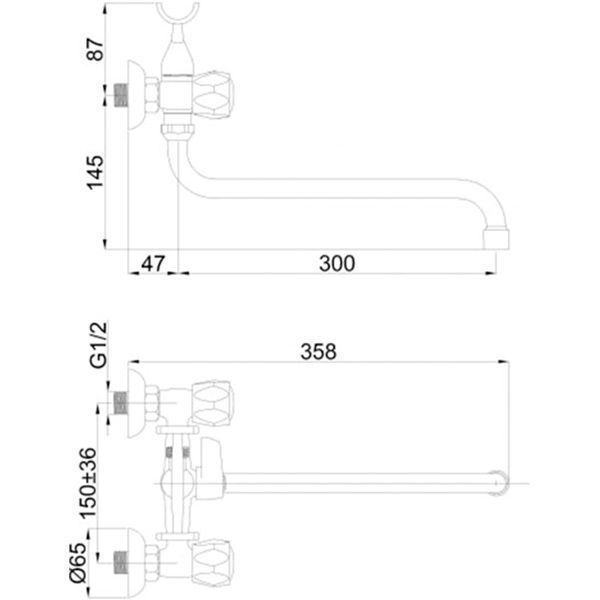 Смеситель для ванны Rubineta Rubin R1SK02