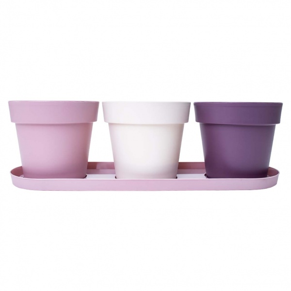 Набор горшков пластиковых Алеана Огородик на подоконнике 3 шт. круглый белая роза 