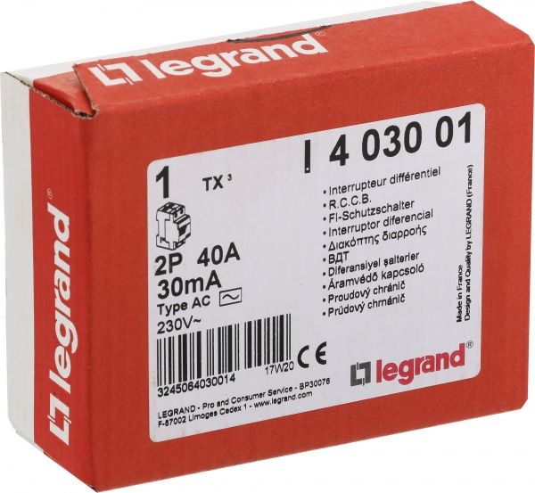 Диференційне реле Legrand 2Р 40A 30mA-AC 403001