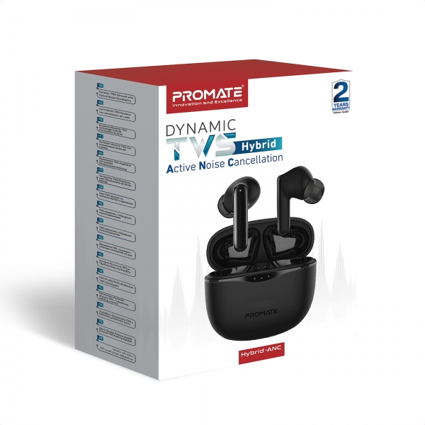 Наушники беспроводные Promate Hybrid-ANC Bluetooth 5.2 black (hybrid-anc.black) 