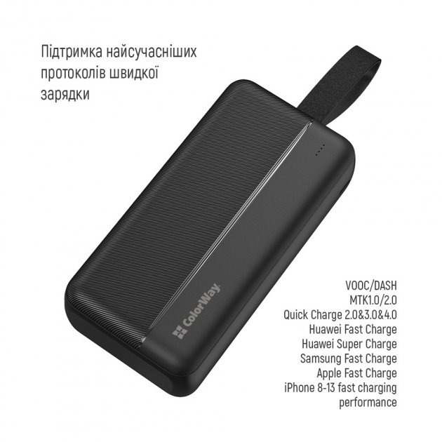 Повербанк ColorWay 30000 mAh black (CW-PB300LPC2BK-PD) High-power 2 (USB QC3.0 + USB-C Power Delivery 22.5W)