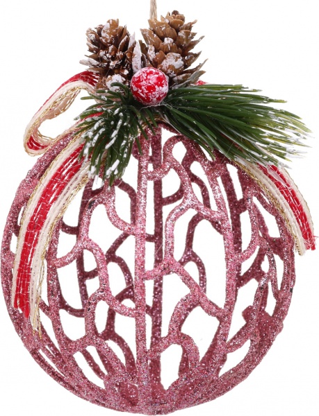 Шар новогодний с декором HFF2029P d 80 мм розовый