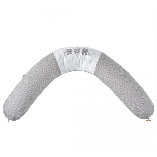 Подушка для кормления 35х200 см с вышивкой и пуговкой серая IDEIA