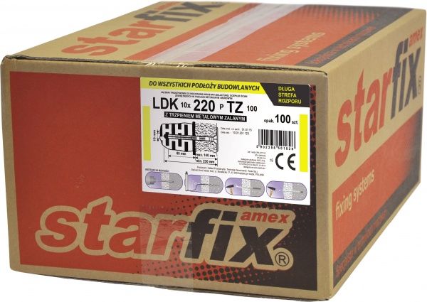 Дюбель для теплоизоляции LDK/TZ с металлическим стержнем и термоголовкой 10x180 мм 100 шт. AMEX