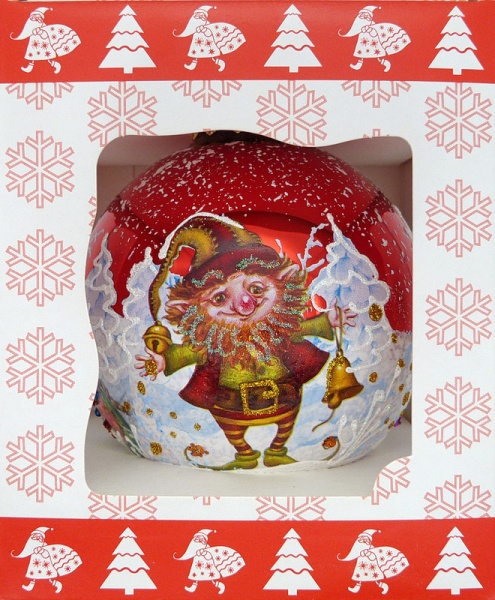 Шар стеклянный с пейзажным рисунком 100 мм красный 100Dпз(4)/1