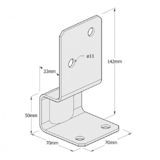Опора колони С-подібна 70х70х142х3,0 мм 1 шт. 