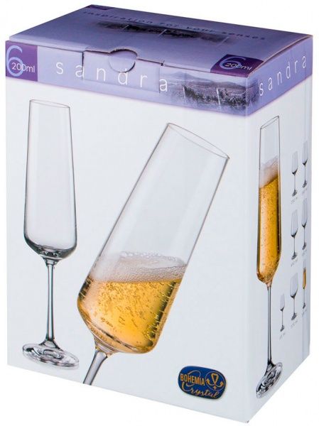 Набор бокалов для шампанского Sandra 200 мл 6 шт белый Bohemia
