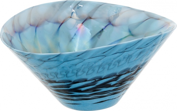 Фруктовниця Yalos Murano BELUS 18 см бірюзова з чорними нитками та перламутровим ефектом 