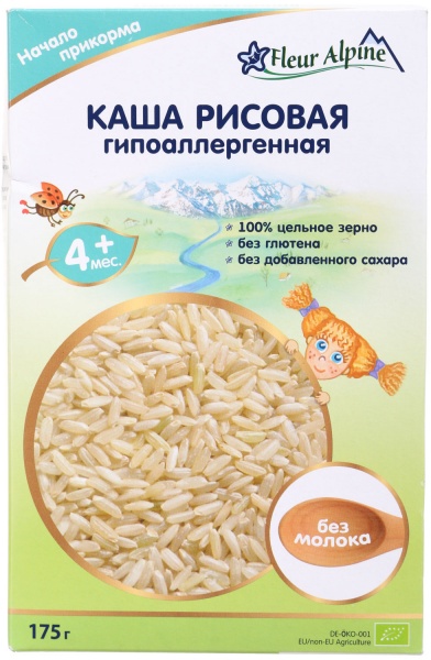 Каша безмолочная Fleur Alpine от 5 месяцев Organic рисовая гипоаллергенная 175 г 