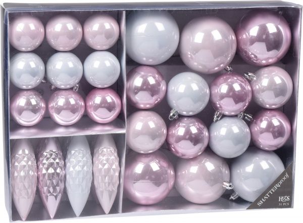 Набор елочных игрушек пластиковых светло-розовых 31 шт./уп. 