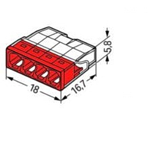 Клема быстрого монтажа WAGO на 4 проводника 0,5-2,5 мм 3 шт./уп. красный 22-7320-4УW
