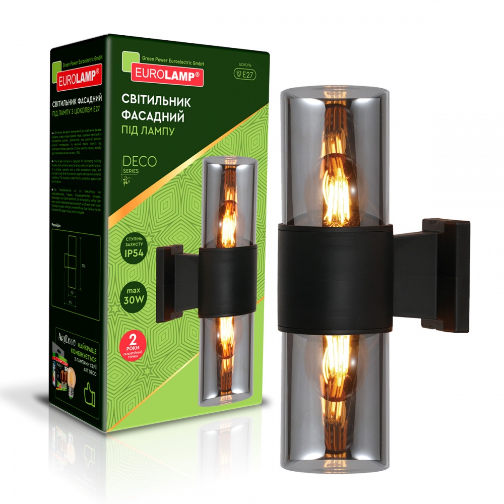 Світильник настінний Eurolamp DECO garden E27 IP54 чорний BRA-2xE27(DECO)R