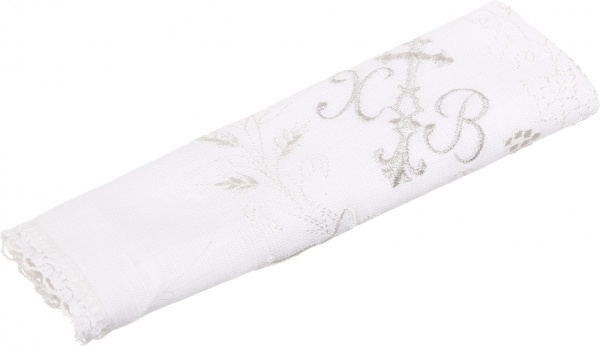 Салфетка Пасхальная с вышивкой и кружевом (1,5/3,5 см) 38x38 см белый с рисунком 