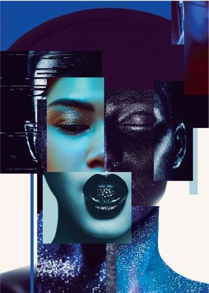 Декор настенный Девушка коллаж 59,4x42 см черно-белый 