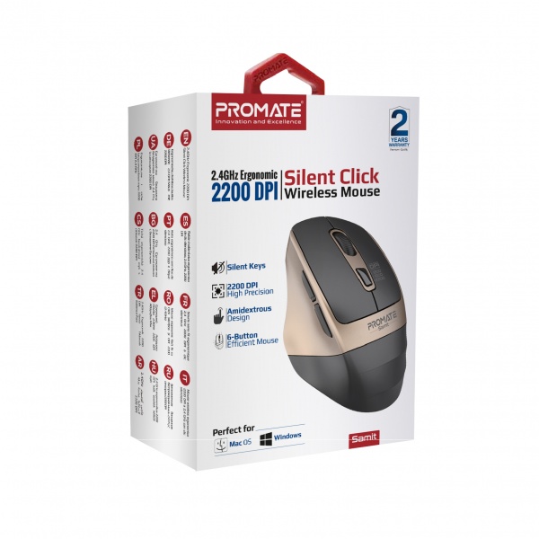Миша Promate Samit Wireless gold (samit.gold) 
