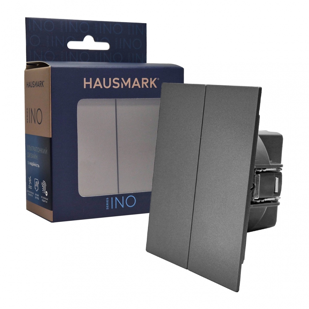 Выключатель двухклавишный HausMark INO без подсветки серый LS-2G-GP-Gray