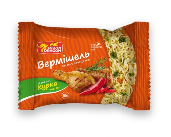 Вермішель GOLDEN DRAGON зі смаком курки гостра 65 г 