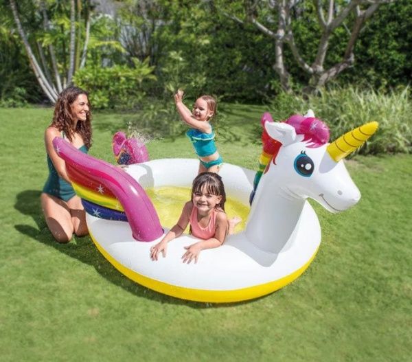 Бассейн Intex 57441 детский, единорог с фонтаном, 272-193-104 см.