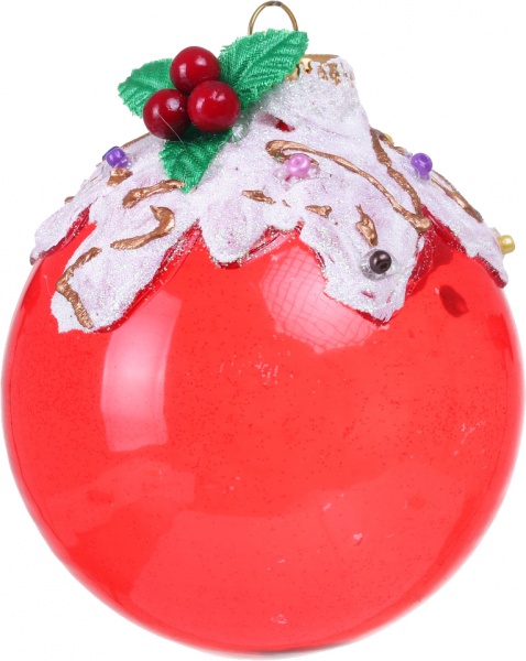 Шар новогодний с лепными элементами d 80 мм красный