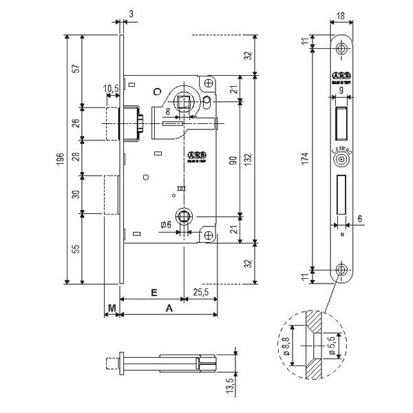 Дверний замок міжкімнатний AGB CENTRO WC90 нікель