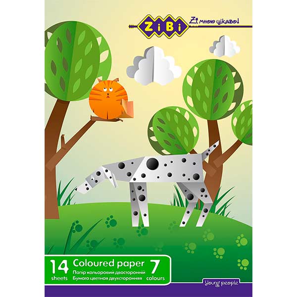 Папір кольоровий двосторонній ZB.1909 А4 14 аркушів ZiBi