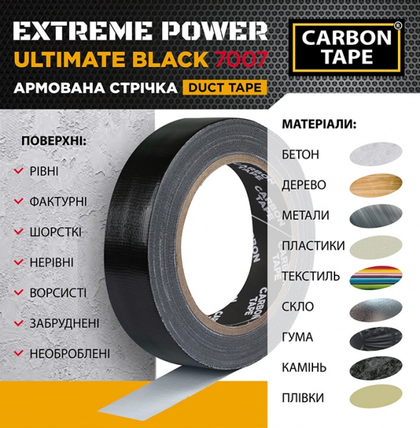 Армована стрічка CARBON TAPE Extreme Power Black 7007 25 мм 10 м чорний
