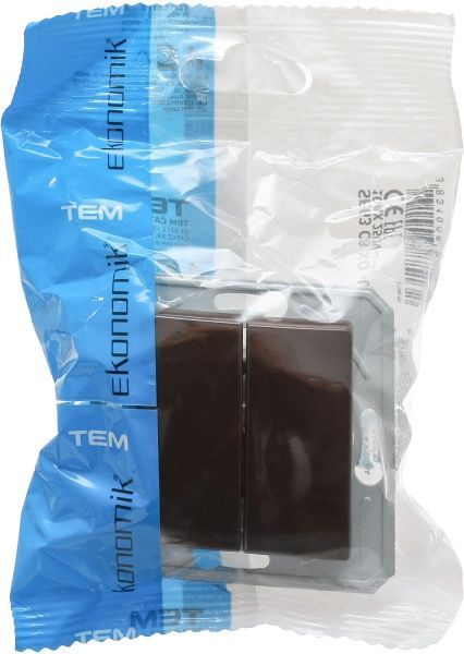 Переключатель проходной двухклавишный TEM Ekonomik без подсветки 10 А 250В шоколадный SE63CBXO-U