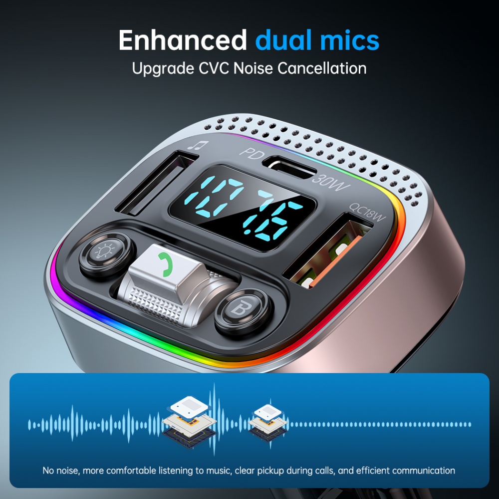 Автомобильное зарядное устройство Remzona Vibe PD 48W PD30W QC18W Bluetooth 5.4 FMAAC-03BK