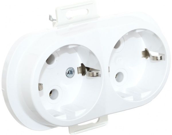 Розетка двойная с заземлением Aling-Conel Eon без шторок белый E604.0