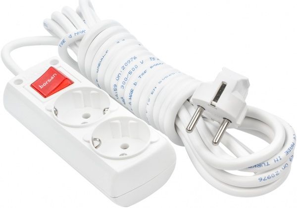 Удлинитель Borsan с выключателем с заземлением 2 гн. белый 5 м BR.1562-5 