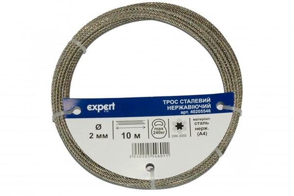 Трос нержавіючий 2 мм 6х7+1FC 10 пог.м.