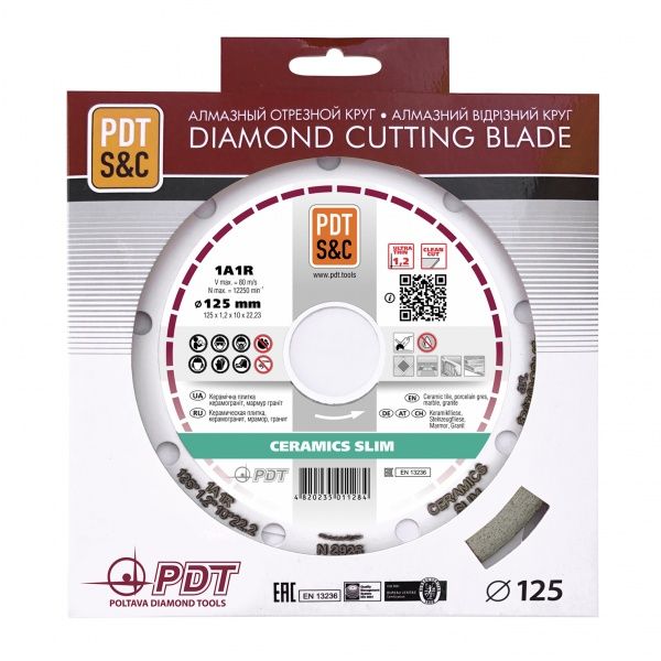 Диск алмазный отрезной PDT 1A1R CERAMICS SLIM 125x1,2x22,2 гранит, мрамор, керамогранит, керамика, плитка 820203CRMSu