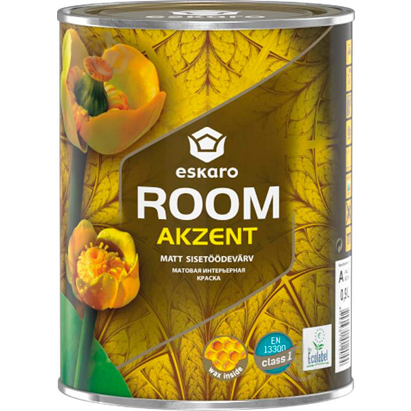 Фарба акрилова Eskaro Akzent Room шовковистий мат білий 0.9л